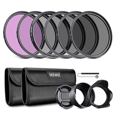 Abbildung von NEEWER Filter Set für 67 mm Objektive: UV, CPL, FLD, ND2, ND4, ND8, Sonnenblende und Objektivdeckel, kompatibel mit Canon Nikon Sony Panasonic DSLR Kameras Objektiv