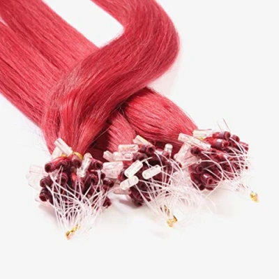 Abbildung von hair2heart Microring Extensions Echthaar glatt 0/44 Rot Intensiv 150 Strähnen 0.5g 50cm, für dauerhafte Haarverlängerung
