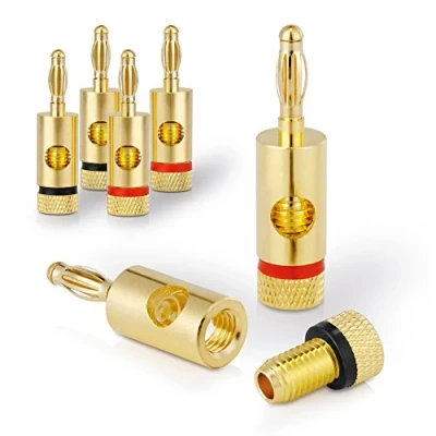 Abbildung von Sonero Bananenstecker Premium (4er Set) für alle Lautsprecherkabel mit einem Durchmesser von max. 6mm², 4 Stück Farbcodierung (2x rot, 2x schwarz), 24k vergoldet
