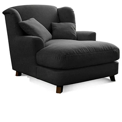 Abbildung von Cavadore XXL Sessel Assado / großer Polstersessel mit Holzfüßen und Sitzfläche Inkl. 2 Zierkissen 109 x 104 145 Flachgewebe Dunkelgrau