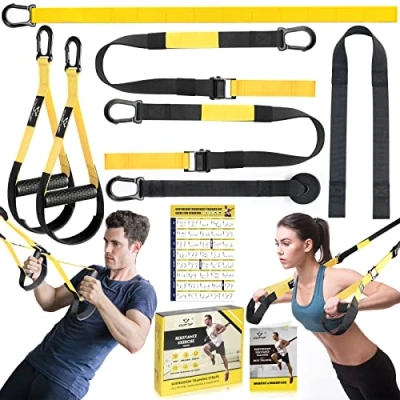 Abbildung von Schlingentrainer, Sling trainer für ein Ganzkörpertraining, Schlingentrainer zuhause mit Großem Griff Türankerbefestigung Tragtasche, Übungsanleitung for Homegym