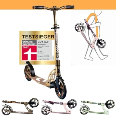 Abbildung von SIX DEGREES Cityroller aus Aluminium TESTSIEGER, Klappmechanismus, Ständer 205 mm verstellbar, TESTSIEGER Stiftung Warentest