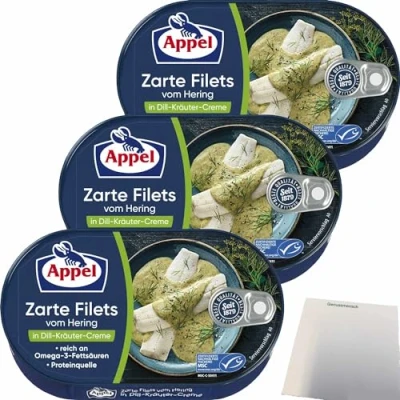 Abbildung von Appel Zarte Filets vom Hering in Dill Kräuter Creme 3er Pack (3x200g Dose) + usy Block