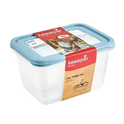 Abbildung von keeeper Tiefkühldosenset 2 teilig, Wiederbeschreibbarer Deckel, x l, 20,5 15,5 10,5 cm, Mia Magic Ice, Nordic Blue