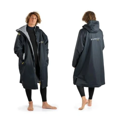 Abbildung von Osprey Unisex Su4042 Erwachsene Wickelmantel Dry Robe zum Surfen und Schwimmen mit Sherpa Fleece Stoff Wasserdicht Winddicht Tragetasche, Schwarz, M