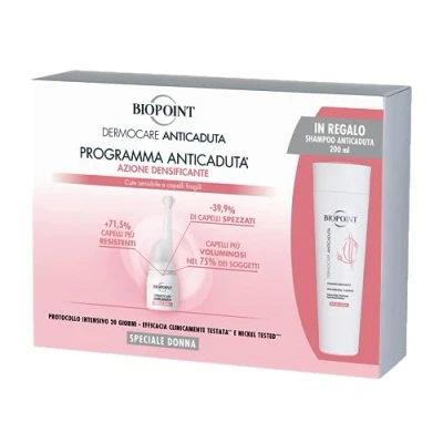 Abbildung von Biopoint Dermocare Anti Haarausfall für Damen enthält 20 Ampullen mit verdichtender Wirkung + Shampoo gegen Damen, 200 ml, stärkt das Haar und verhindert