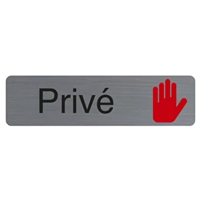 Abbildung von Exacompta Art. Nr. 67150E 1 Türschild selbstklebend Privé Wandschild bedruckt auf allen Untergründen Aluminium Optik gebürstet Maße: 16,5 x 4,4 cm