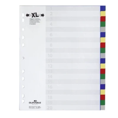 Abbildung von Durable Register aus Kunststoff mit farbigen Taben, Überbreite, 20 teilig, 675927