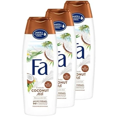 Abbildung von Fa Pflegendes Duschgel Coconut Milk mit natürlichem Kokosnuss Extrakt und dem exotisch pflegenden Duft von Kokosnussmilch, 3x 250 ml