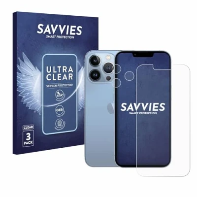 Abbildung von Savvies 6 Stück Schutzfolie für Apple iPhone 13 Pro (Display+Kamera) Displayschutz Folie Ultra Transparent