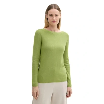 Abbildung von TOM TAILOR Damen Strickpullover aus Baumwolle, 36885 PEA Green Melange, XL