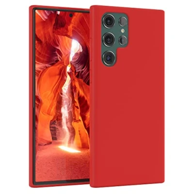 Abbildung von EAZY CASE Premium Silikon Handyhülle kompatibel mit Samsung Galaxy S22 Ultra 5G, Slimcover Kameraschutz und Innenfutter, Silikonhülle, Schutzhülle, Bumper, Handy Case, Hülle, Softcase, Rot