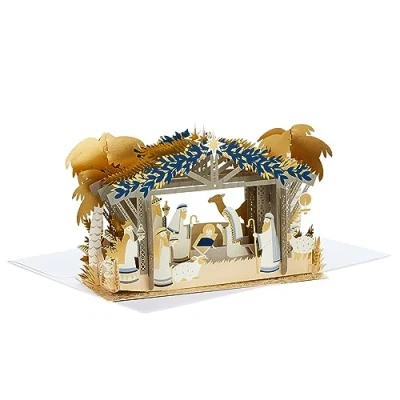 Abbildung von Hallmark Weihnachtskarte 3D &amp; Pop Up Karte mit Goldfolien Details Blau