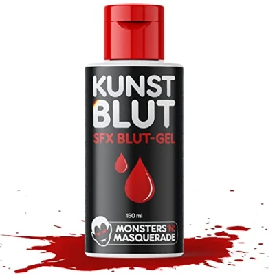 Abbildung von Monsters&#039;n&#039;Masquerade® Profi Kunstblut 150ml SFX Blut Gel aus Deutschland Parfümfrei + Parabenfrei Künstliches Halloween Filmblut Vampirblut Zombieblut für Fasching, Karneval &amp; Co