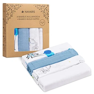 Abbildung von Navaris Spucktuch Baby Mullwindel Set 4x Mulltuch zum Stillen Pucken Wickeln, (1 tlg)