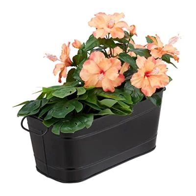 Abbildung von Relaxdays Blumenkasten, für Garten, Balkon, Fensterbank, zum Bepflanzen, Vintage Optik, Metall, HBT 16x38x19 cm, schwarz