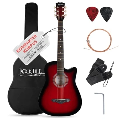 Abbildung von Rocktile Westerngitarre WSD 5C Slim Line Akustikgitarre Set Dreadnought Akustik Gitarre, inkl. Tasche, Ersatzsaiten, Gurt und Plektren