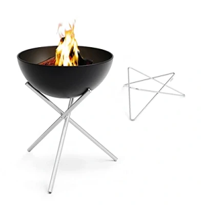 Abbildung von höfats Bowl 57 Feuerset Flex mit Sternfuß und Dreibein raucharme Feuerstelle Plancha Grillplatte Grillrost nutzbar kippbarer Feuerkorb, Stahl emailliert schwarz, Ø cm