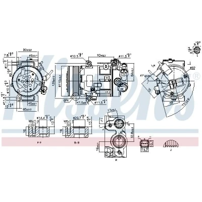 Abbildung von NISSENS 890420 Kompressor SD6C12 12 PAG 46 R 134a PEUGEOT: 308 I Schrägheck, 508 SW, CITROËN: C5 III Kombi, 3, C4 II Schrägheck