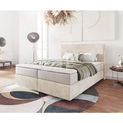 Abbildung von Boxspringbett Dream Well 160x200 cm Cord Beige mit Taschenfederkernmatratze und Topper Visco