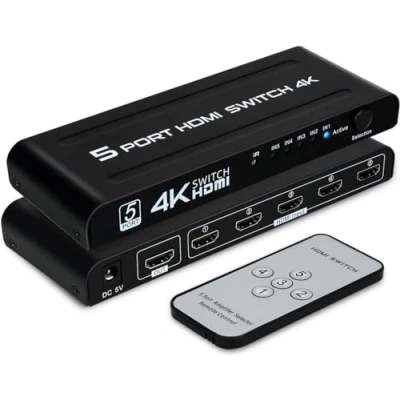 Abbildung von TCNEWCL HDMI Switch 5 in 1 Out Umschalter 4K, Switcher Selector Port Video Umschaltpulte mit IR Fernbedienung Unterstützung 4K UHD 3D für PS4/Xbox/Blu Ray Player/HDTV/DVD