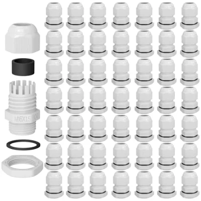 Abbildung von hb digital 50х Kabelverschraubung M16 für 4 8mm Kabeldurchmesser IP68 staub &amp; wasserdicht mit Gummidichtung Gegenmutter Klemmlamellen Stopfbuchse Isolation Kabeleinführung Weiss