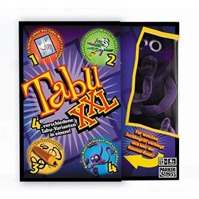 Abbildung von Hasbro Gaming Tabu XXL Brettspiel, Party Edition des Spieleklassikers für unendlichen Spaß mit Freunden und Familie, Spielfiguren, Multiplayer Spiel, 4 Personen