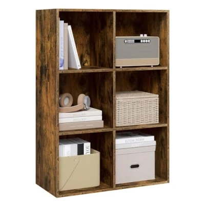 Abbildung von WOLTU Bücherregal mit 6 Fächern, Würfelregal Standregal, Regal für Wohnzimmer Arbeitszimmer Schlafzimmer Büro, rustikales Braun, 29x89x59,6 cm
