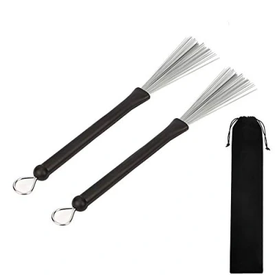Abbildung von Drum Brushes,Drum Sticks Brush Retractable Wire Percussion Brushes with Comfortable Rubber Handles and Storage Bag for Jazz Folk Music 1 Pair