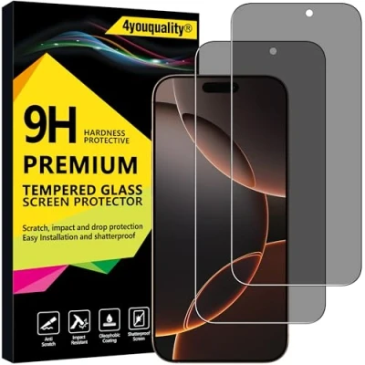 Abbildung von 4youquality Privacy Displayschutzfolie für iPhone 16 Pro Max (6,9 Zoll), Anti Spionage Hartglasfolie, Schutzfolie Handy, 2 Stück, [LifetimeSupport] [Anti Spionage][Stoßfest] Kratzen]