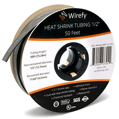 Abbildung von Wirefy Schrumpfschlauch Metrware mit Kleber 15m 3:1 Schrumpfverhältnis, Doppelwandiger Wasserdicht Heat Shrink Tube Set Schwarz Ø 12,7mm