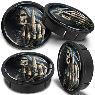 Abbildung von SkinoEu 4 x 60mm Universal Schwarz Schädel Alufelgen Nabenkappen Felgen Kappen Felgendeckel Radkappen Radnabendeckel Nabendeckel Felgenkappen CX 25