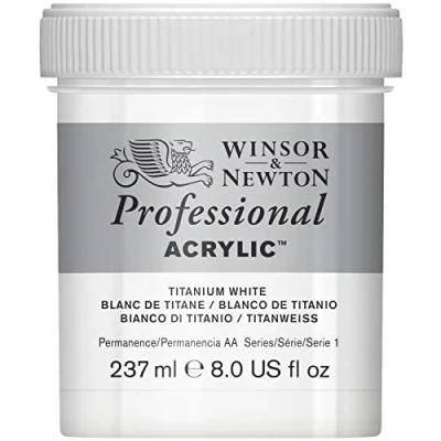 Abbildung von Winsor &amp; Newton 2340644 Professional Acrylfarbe in Künstlerqualität, hohe Farbbrillanz Deckkraft, Archivqualität, 237ml Topf Titanweiss