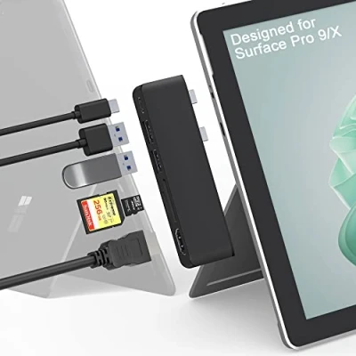 Abbildung von Surface Pro 9 Zubehör, Hub Docking Station mit 4K HDMI, USB C Thunerbolt 4 (Display+Daten+PD), 3.0 * 2, SD TF Karten Slot, Triple Display für Microsoft 9/X