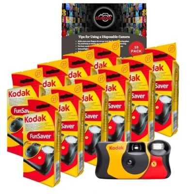Abbildung von Clikoze Einwegkameras Multipack Enthält 10 Stück Kodak Funsaver 35 mm mit 27 Belichtungen und Fotografie Tipps Karte