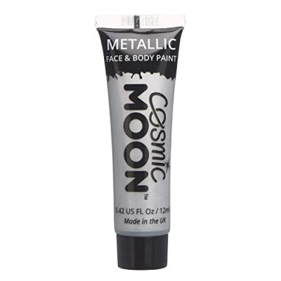 Abbildung von Cosmic Moon Metallic Gesichtsfarbe/Make Up für Gesicht &amp; Körper 12ml Erstellen Sie faszinierende Gesichtsfarben Designs! Enthält: Silber