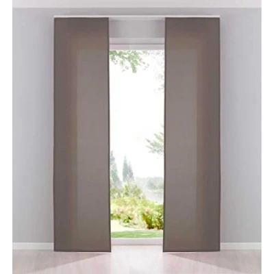 Abbildung von Gardinenbox 2er Pack Flächenvorhänge Schiebegardinen komplett Set Cationic Blickdicht Leinen Optik Natura seidenmatt HxB 245x60 cm Taupe Landhaus Stil, 204411 2