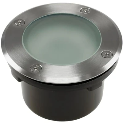 Abbildung von ChiliTec Bodeneinbauleuchte 70mm flach 2 Anschlüsse RUND IP65 Aussen Einbaustrahler für Terrasse Hof Einfahrt Garten Befahrbar Trittfest GX53 Fassung