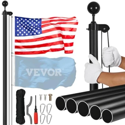 Abbildung von VEVOR 20ft Abnehmbarer Fahnenmast Satz, Robuster Satz aus Aluminiumlegierung im Boden für den Außenbereich, mit 3 Anzeigemodi und professionellem Zubehör, Schwarz