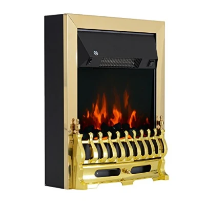 Abbildung von HOMCOM Elektrokamin, Elektrokamin Kaminofen 1000,2000W Elektrischer Kamin Standkamin Gold