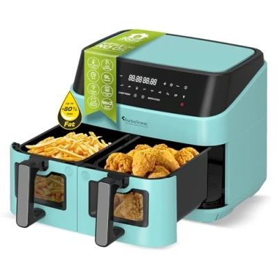 Abbildung von TurboTronic by Z Line Heißluftfritteuse XXL Doppelkammer 2x 4,5 Liter, 50C 200C, Power, dual, Camping, 1600 W, Fritteuse ohne Fett, digitaler doppel Airfryer Fettfrei
