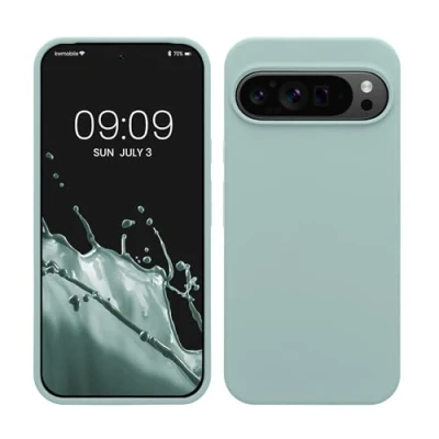 Abbildung von kwmobile Hülle kompatibel mit Google Pixel 9 Pro XL Silikon Handy Case Handyhülle weiche Oberfläche kabelloses Laden Mintgrün matt
