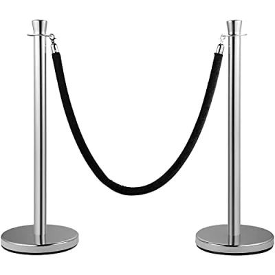 Abbildung von VEVOR Personenleitsystem Absperrband, 2 teiliges Set, Rungen Set mit 5 Fuß / 1,5 m Schwarzem Samtseil, Silbere Absperrständer Stabilem Beton &amp; Metallsockel Einfache Montage