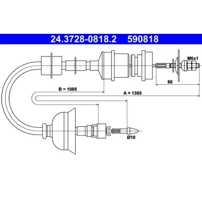 Abbildung von ATE 24.3728 0818.2 Kupplungsseil PEUGEOT: 405 I Limousine
