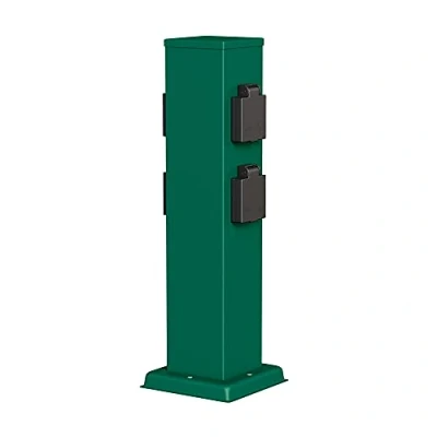 Abbildung von ledscom.de Garten Steckdosensäule Polly für außen, IP44, 4 Fach, Edelstahl, grün, eckig, 40 cm, Außensteckdose, Gartensteckdose, Steckdosenturm, Außensteckerdose, Energiesäule