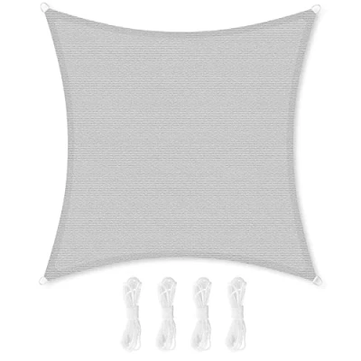 Abbildung von SONGMICS Sonnensegel 2 x m, Sonnenschutz aus HDPE Gewebe, luftdurchlässig, wasserdurchlässig, für Terrasse, Garten, Balkon, Camping, quadratisch, konkav, m Seile, hellgrau GSS22QY
