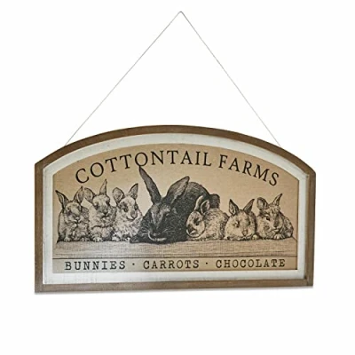 Abbildung von Loberon Dekoboard Cottontail Farms, Häschen Print, Country Flair, Nostalgie Look, Vintage Charme, Ostern, Osterdekoration, Eisen, Baumwolle, Tannenholz, braun/Creme