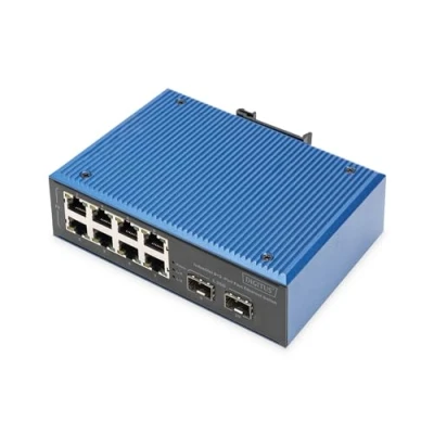 Abbildung von DIGITUS Netzwerk Switch 10 Port Fast Ethernet 8X RJ45 + 2X Gigabit SFP Uplink IP40 Hutschienenmontage 10/100 Mbit/s Industrial Serie