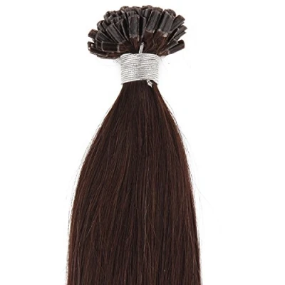Abbildung von Beauty7 DIY Haarverlängerung 50 STK Echthaarstraehnen Remy Echthaar Haarverlaengerung von U tips 45cm 0,5g Bonding Extensions Straehnen 18 Zoll Dunkelbraun #2