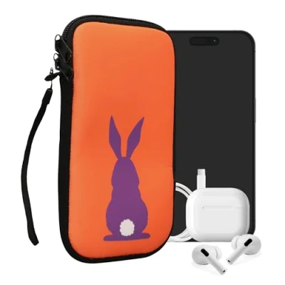 Abbildung von kwmobile Handytasche für Smartphones XXL 7&quot; Neopren Handy Tasche Hülle Cover Case Schutzhülle Umriss Hase Violett Koralle 17,7 x 8,5 cm Innenmaße